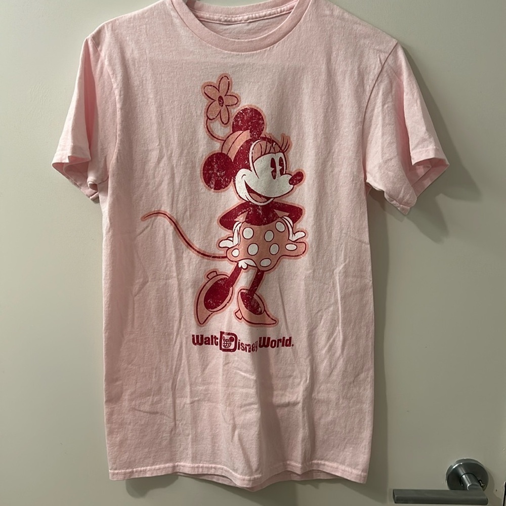 Disney Parks Minnie Mouse Pink 100% Cotton Short Sleeve T-Shirt Size Small